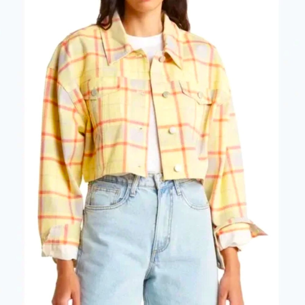 Revolve WeWoreWhat Yellow Garden Glade Plaid Cropped Jacket XS/S - Picture 2 of 10